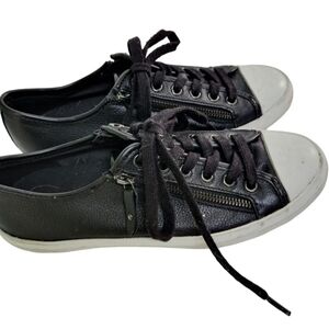 Coach Empire Zipper Black Leather Low Top Sneakers Size 8B